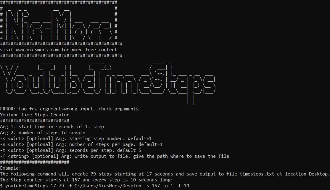 NicsMocs software youtube timesteps timestamp generator c++ console application