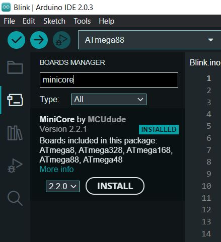 NicsMocs arduino atmega48 atmega88 atmega168 atmega328 atmega avr atmel microcontroller ide minicore usbasp